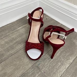 Red open toe heels